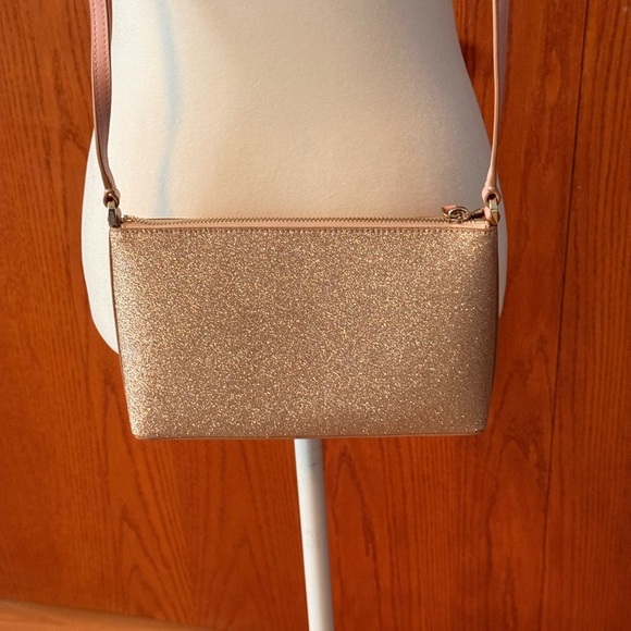 Kate Spade Pink and Gold Glitter Spacious Crossbody Bag With Silver Hardware - Picture 2 of 14